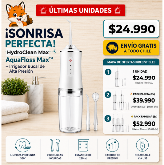 HydroClean Max™ -Limpiador Irrigador Dental Eléctrico a Presión